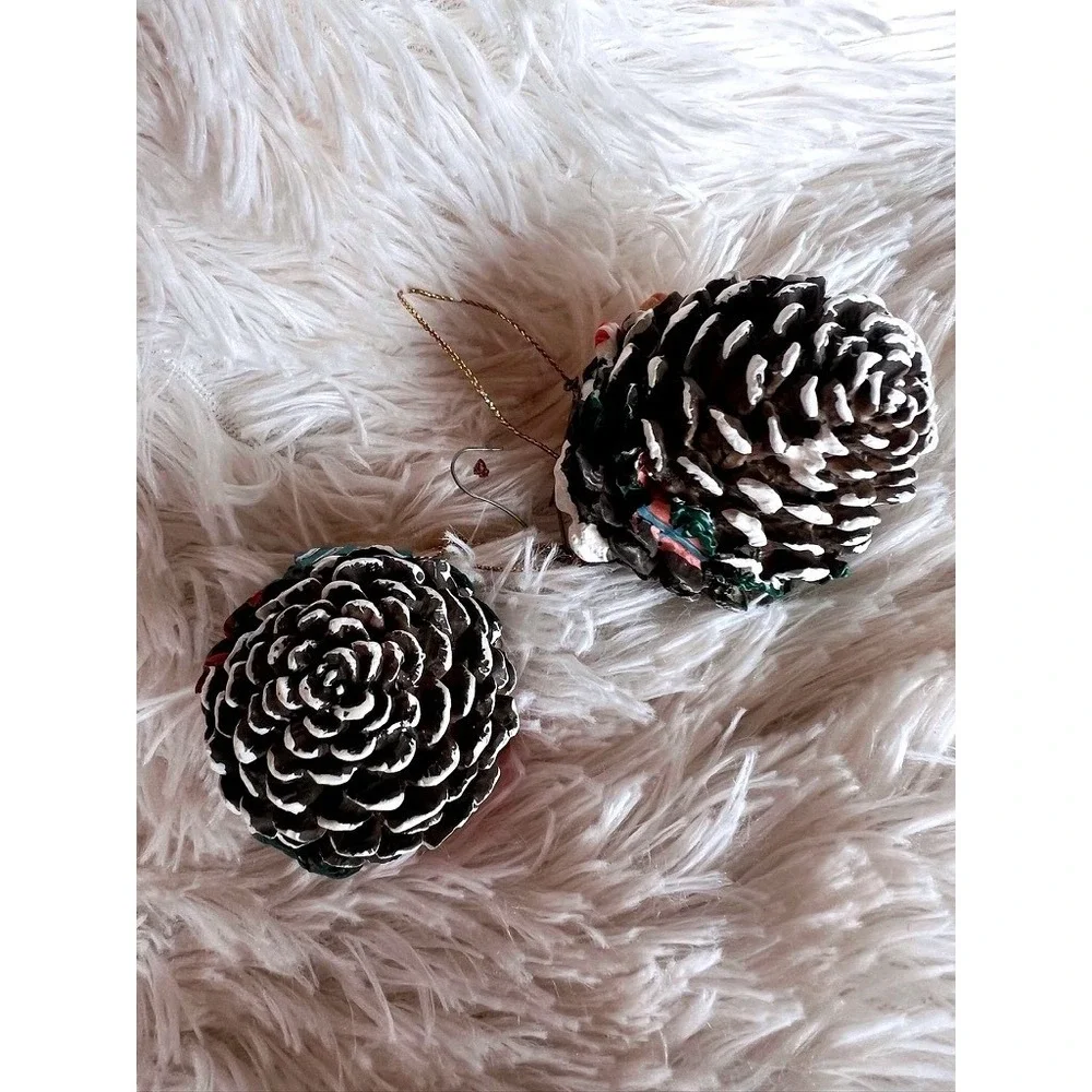 Pine Cone Christmas Ornaments Set 2 Cardinal Mice Snow Woodland Charm Forest